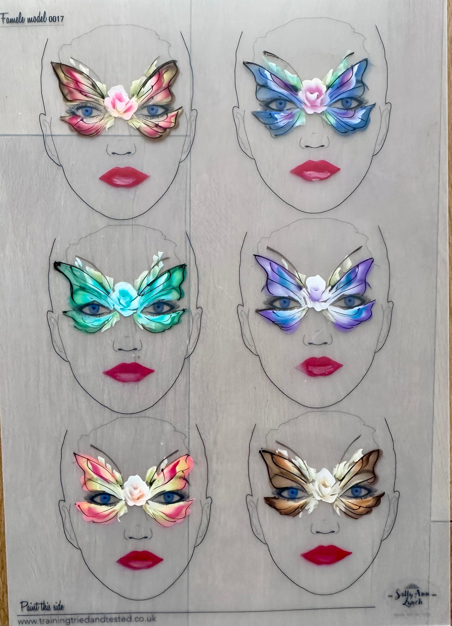 A2 6 x Full Face Ladies Face Painting Practice Board (Portrait) by Sally-Ann Lynch