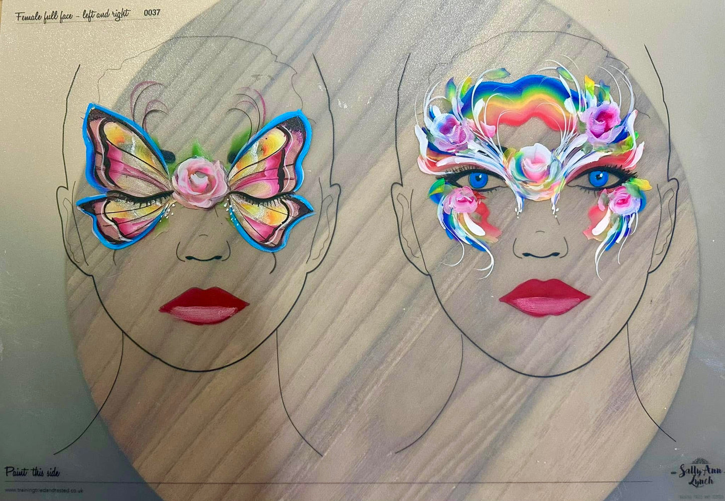 A3 Double Board Ladies Full Faces Eyes Open and Closed Face Painting Practice Board (Landscape) by Sally-Ann Lynch