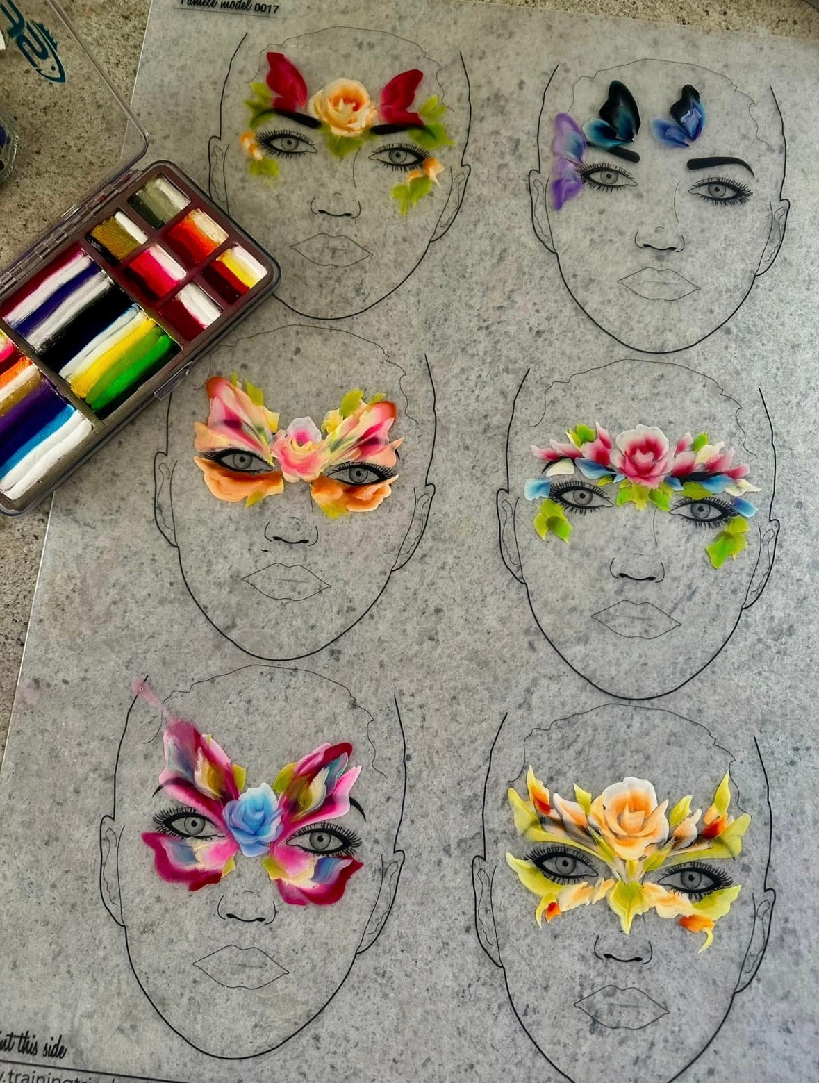 A2 6 x Full Face Ladies Face Painting Practice Board (Portrait) by Sally-Ann Lynch