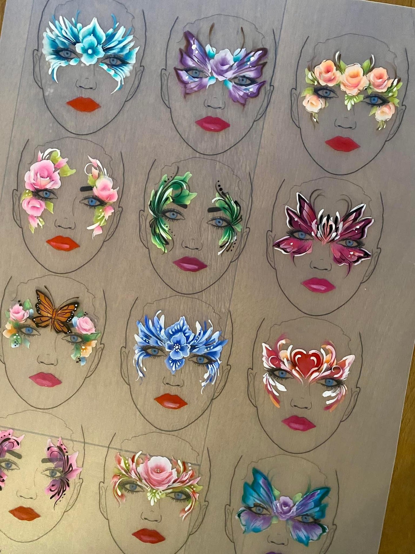 A2 12 x Full Face Ladies Practice & Display Face Painting Board (Portrait) by Sally-Ann Lynch