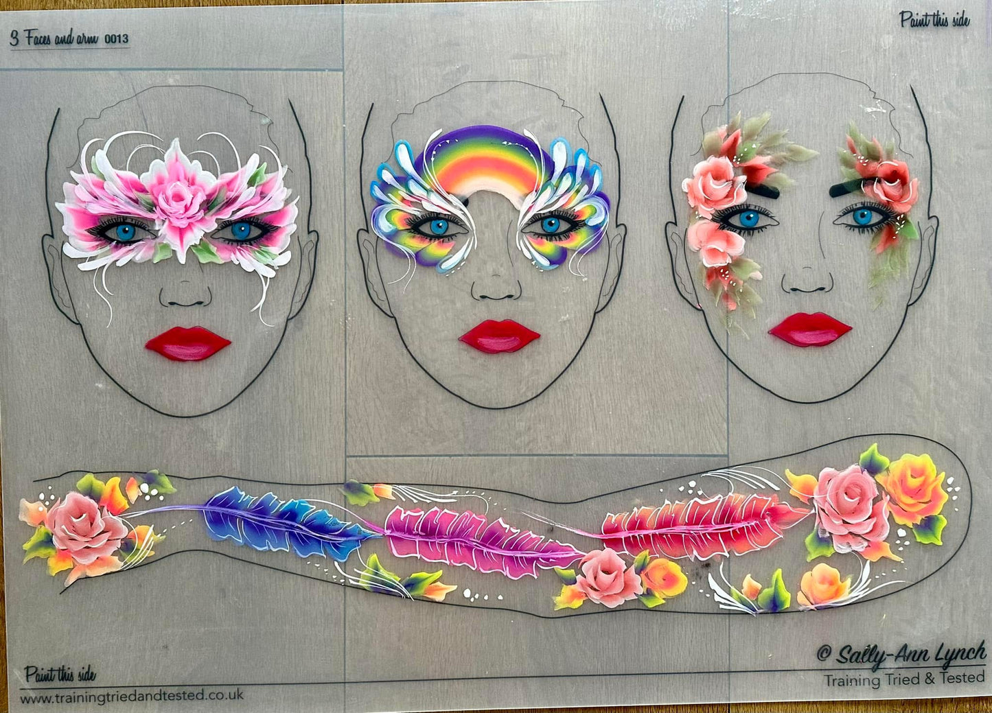 A2 3 faces and 1 Arm (Landscape) Face Painting Practice Board By Sally-Ann Lynch