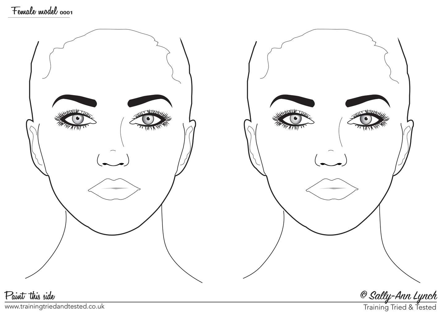 A3 Double Board Ladies Full Faces Eyes Open Face Painting Practice Board (Landscape) by Sally-Ann Lynch
