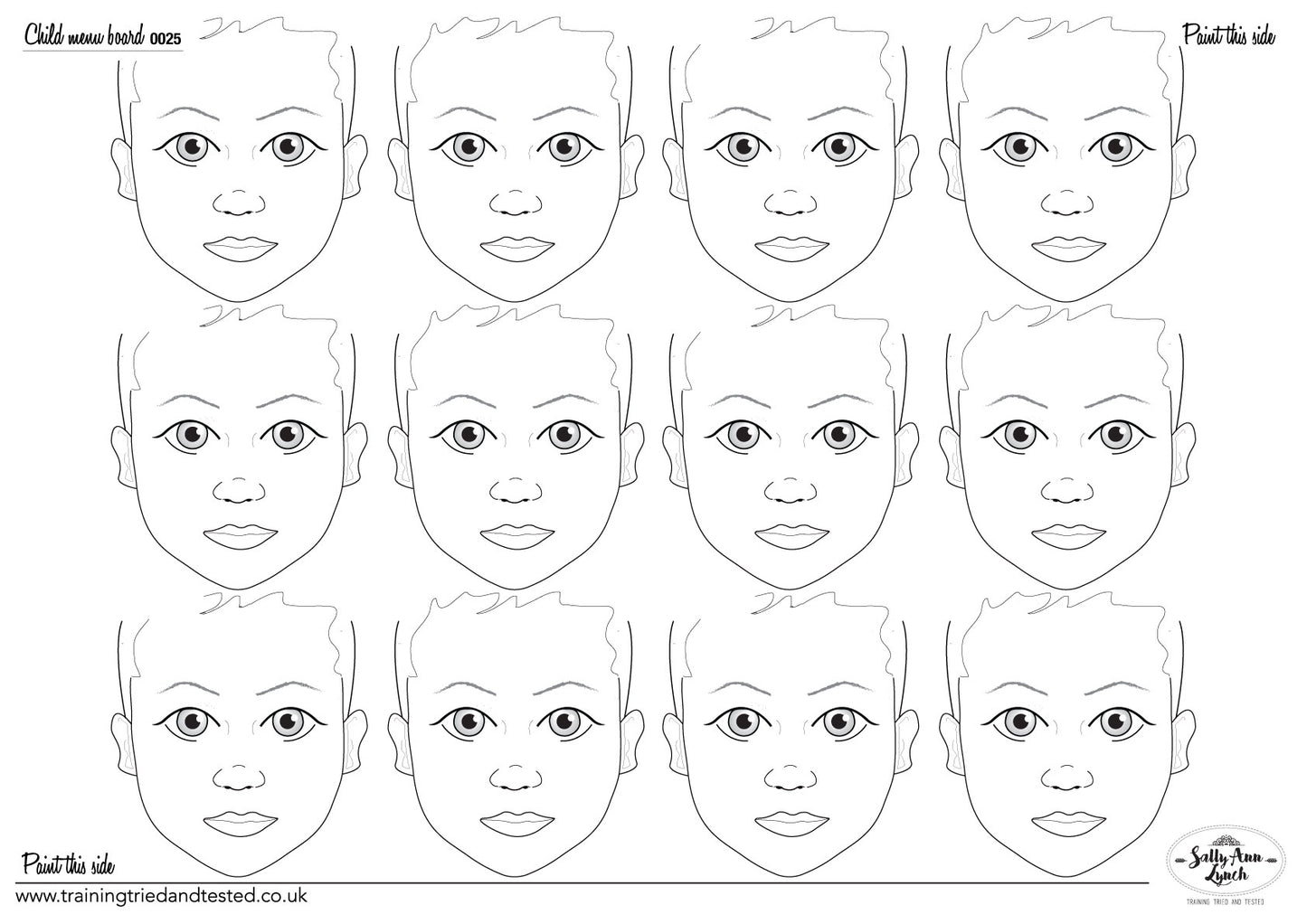 A2 12 x Child Face Practice & Display Face Painting Board (Landscape) by Sally-Ann Lynch