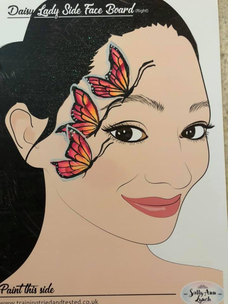 A4 Daisy Lady's 3D Side Face - right facing Face Painting Practice Board by Sally-Ann Lynch