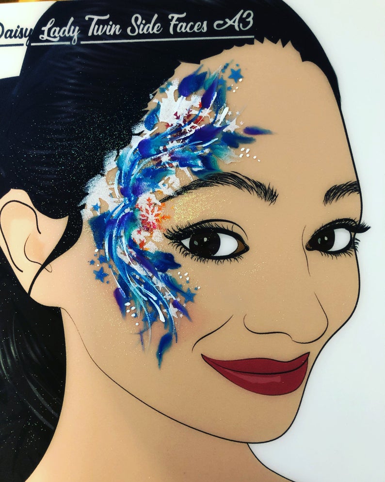 A4 Daisy Lady's 3D Side Face - right facing Face Painting Practice Board by Sally-Ann Lynch