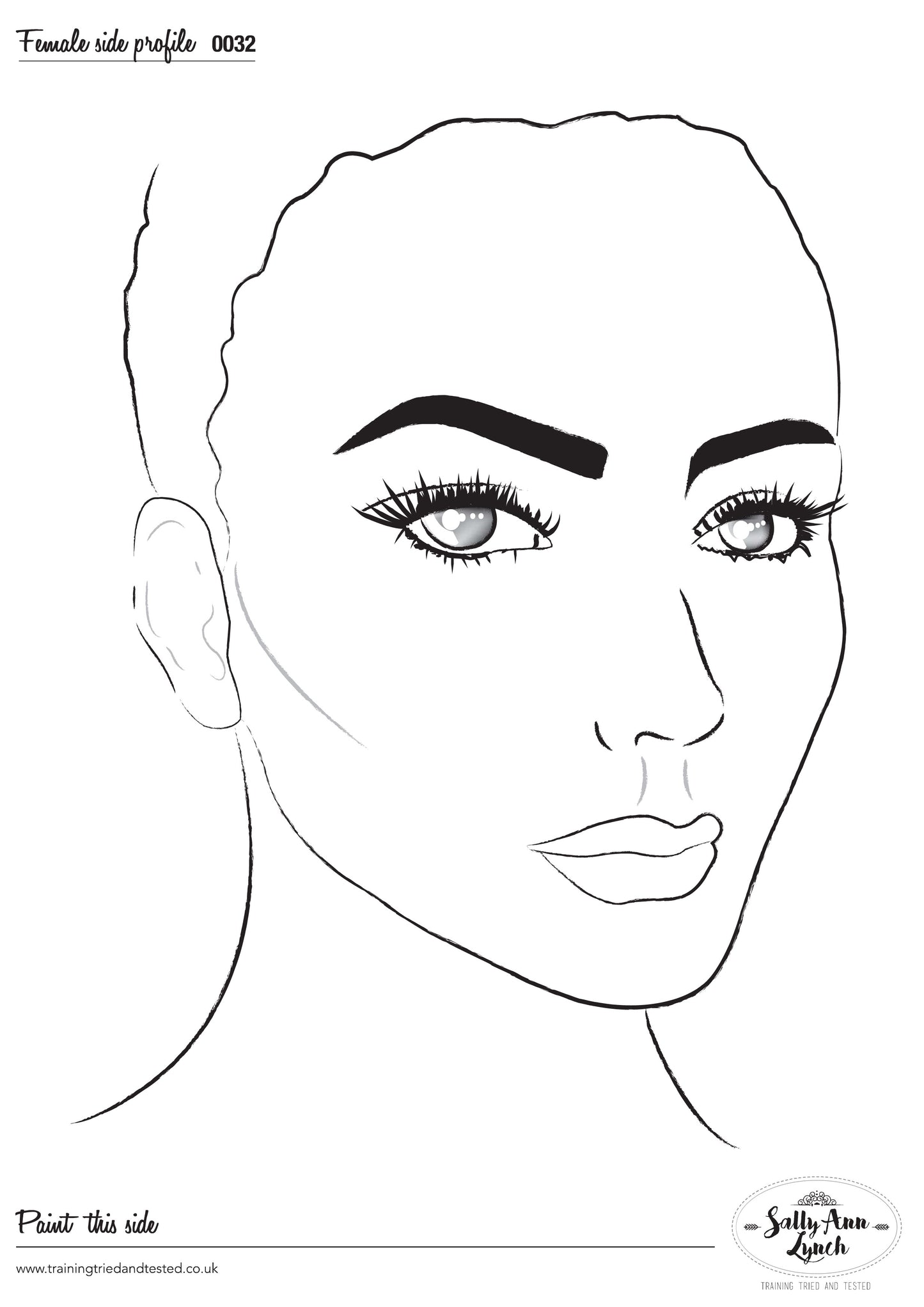 A4 Side Ladies (3D Right Side) Clear Face Painting Practice Board by Sally-Ann Lynch