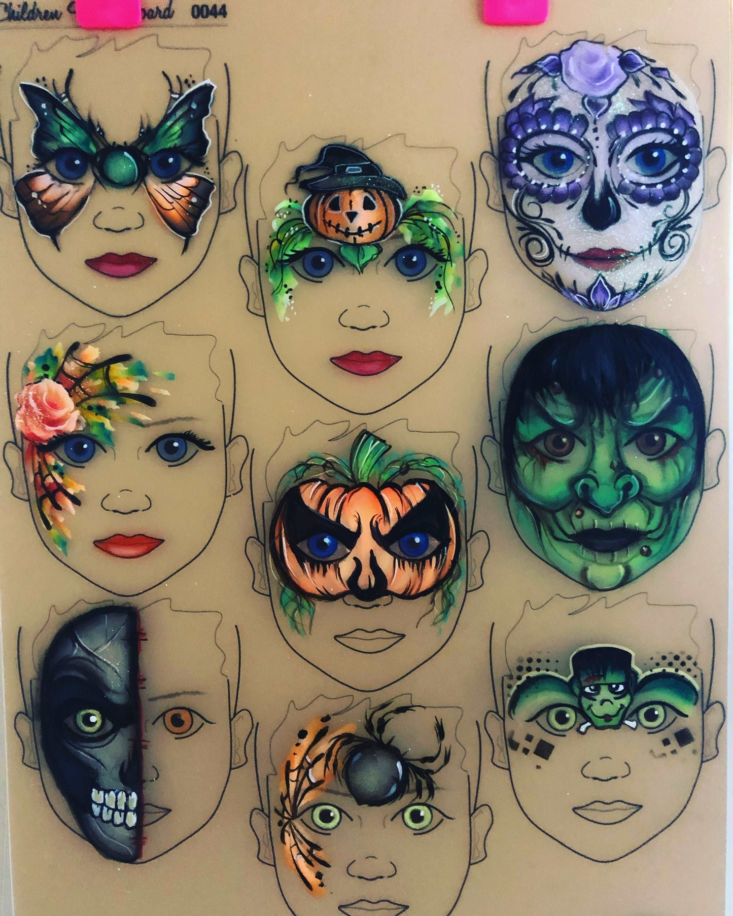 A3 Face Painting Practice & Display Board — 9 Child Faces