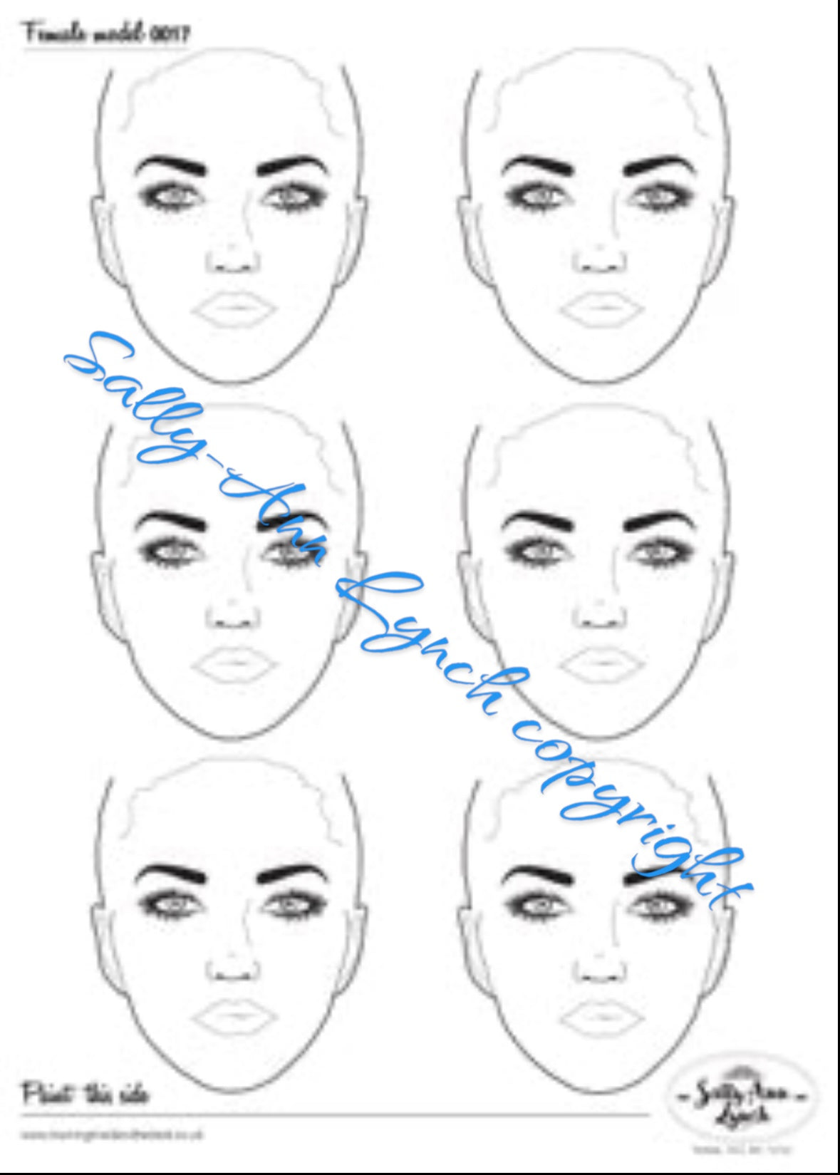 A2 6 x Full Face Ladies Practice & Display Board (Portrait) by Sally-Ann Lynch Training Tried & Tested