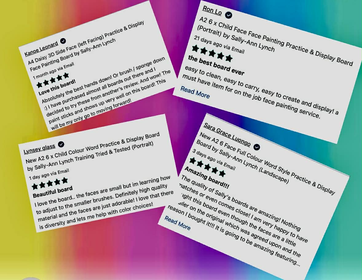 A2 4 x Full Face Ladies Face Painting Practice Board (Portrait) by Sally-Ann Lynch