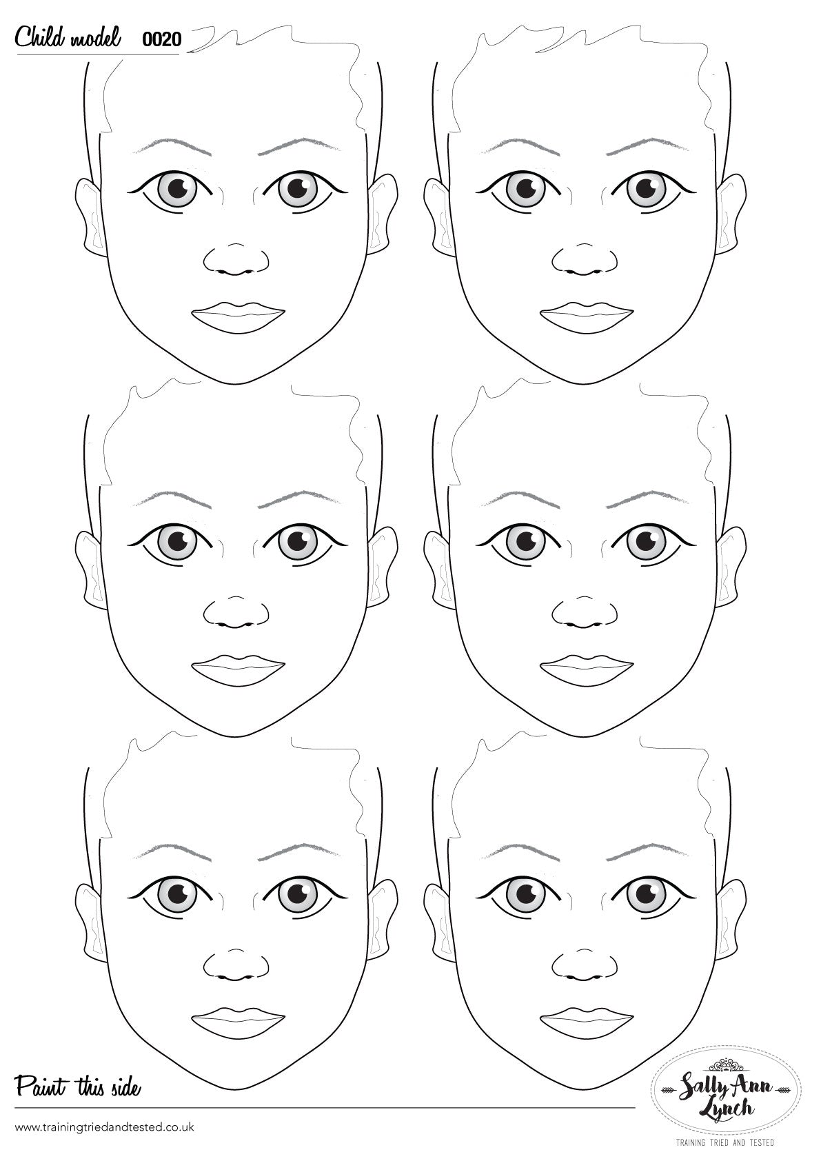 A3 Face Painting Practice & Display Board — 6 Child Faces (Portrait)