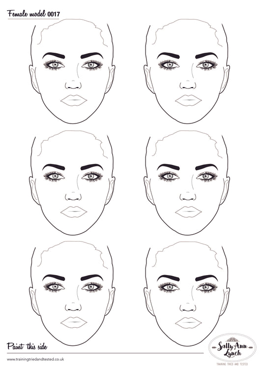 A2 6 x Full Face Ladies Face Painting Practice Board (Portrait) by Sally-Ann Lynch