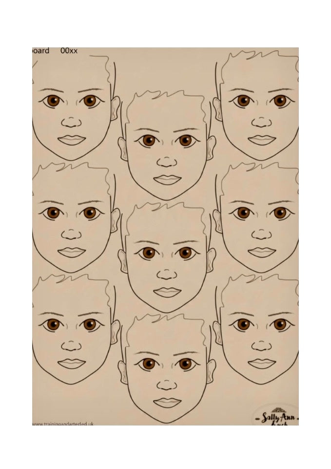 A3 Face Painting Practice & Display Board — 9 Child Faces Darker Skintone