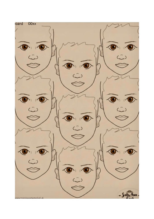 A3 Face Painting Practice & Display Board — 9 Child Faces Darker Skintone