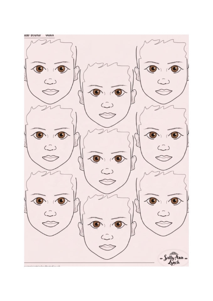 A3 Face Painting Practice & Display Board — 9 Child Faces Pale Pink