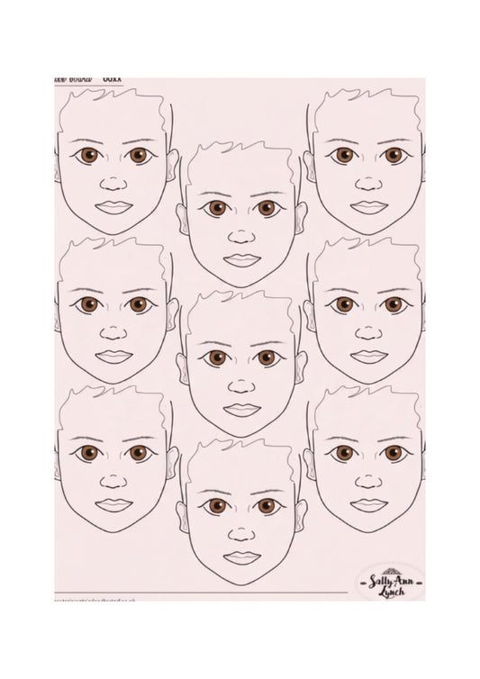 A3 Face Painting Practice & Display Board — 9 Child Faces Pale Pink