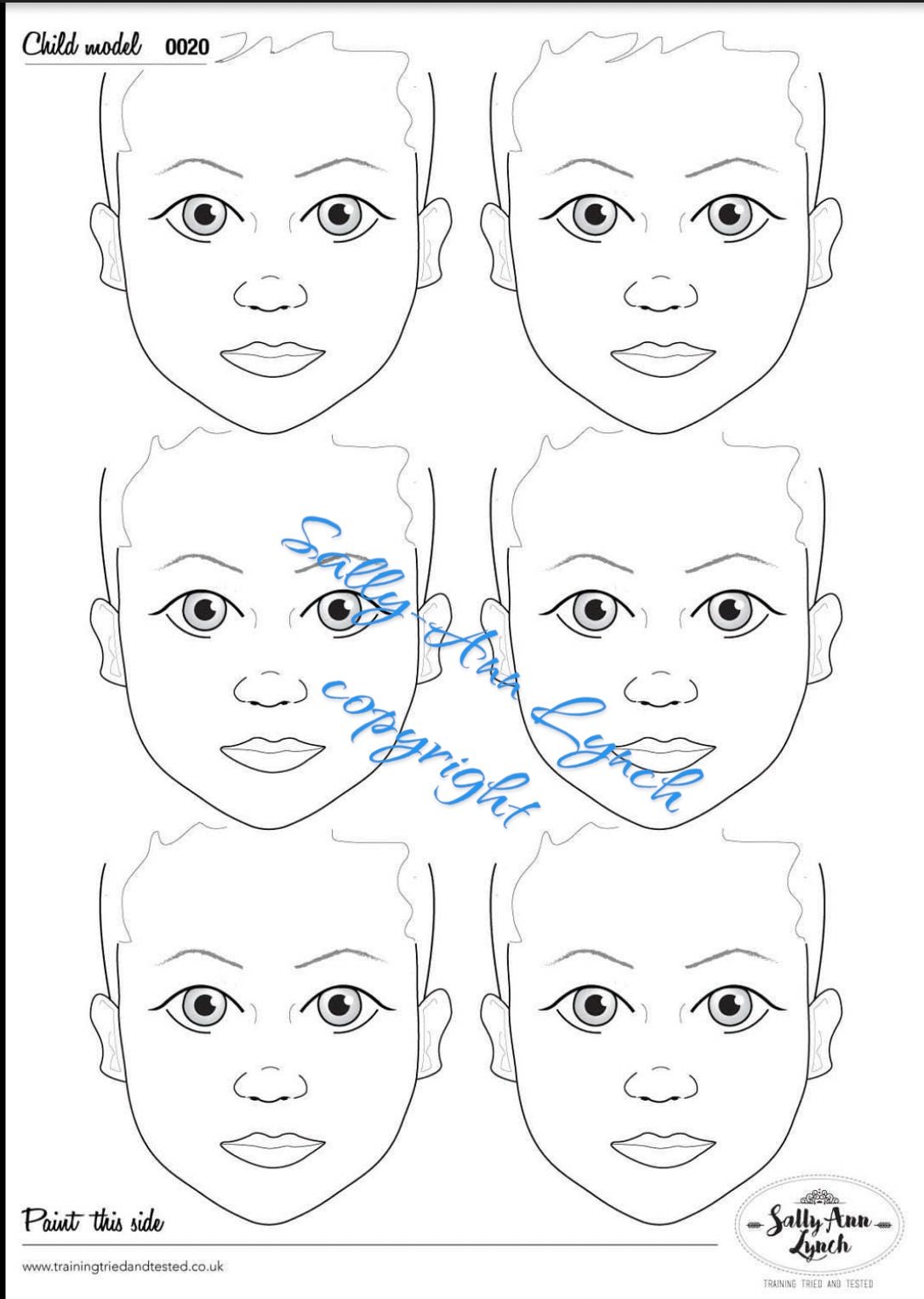 A2 6 x Child Face Practice & Display Board (Portrait) by Sally-Ann Lynch Training Tried & Tested